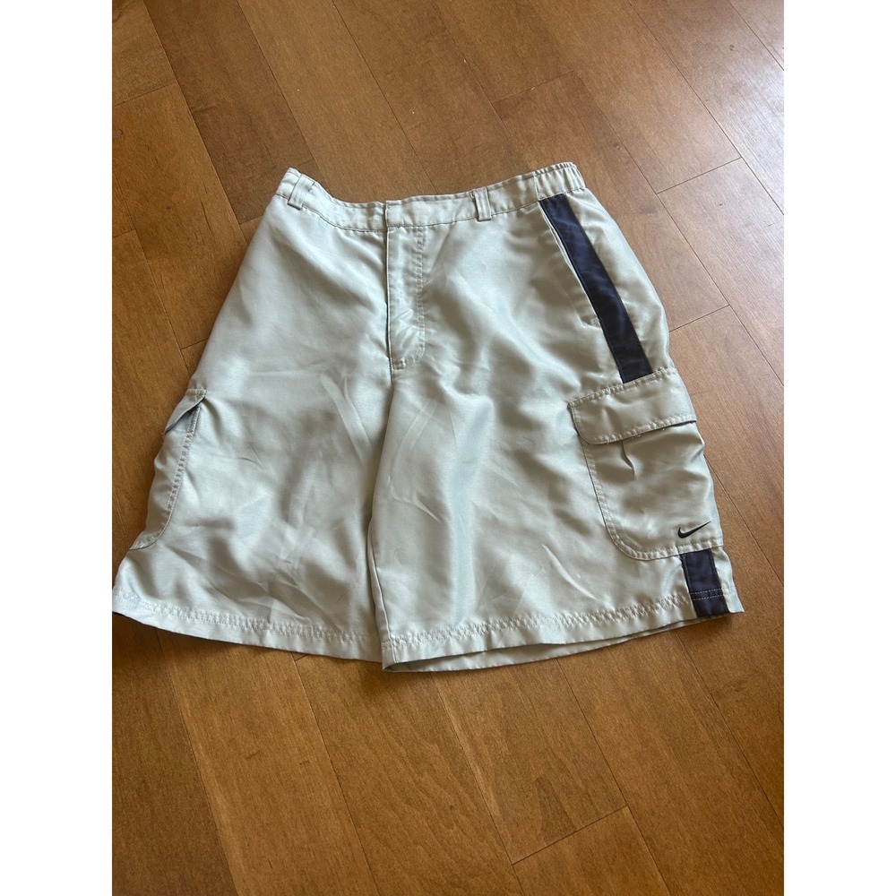 Nike Vintage Mens Cargo Shorts Gray Navy Blue Stripe Size Large